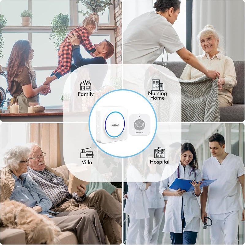 SINGCALL Wireless Caregiver Pager Panic Alarm System Personal Alarm for Elderly/Kids/Pregnant/Patients/Care Home/Hospital 32 Chimes&0-100dB Volume 1 Rechargeable Portable Receiver+ 1 Panic Call Button - Image 4